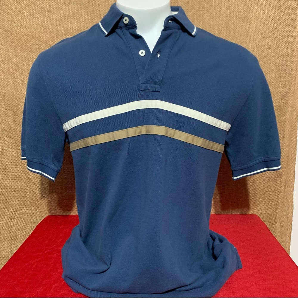 Tommy Hilfiger Shirt Mens Medium Blue Striped Vintage Polo Golf